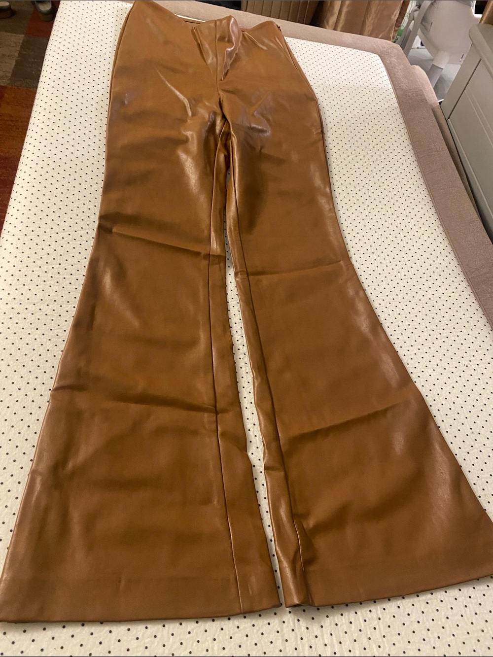 Wilfred Faux Leather Flared Pants in Tan Brown Size 0